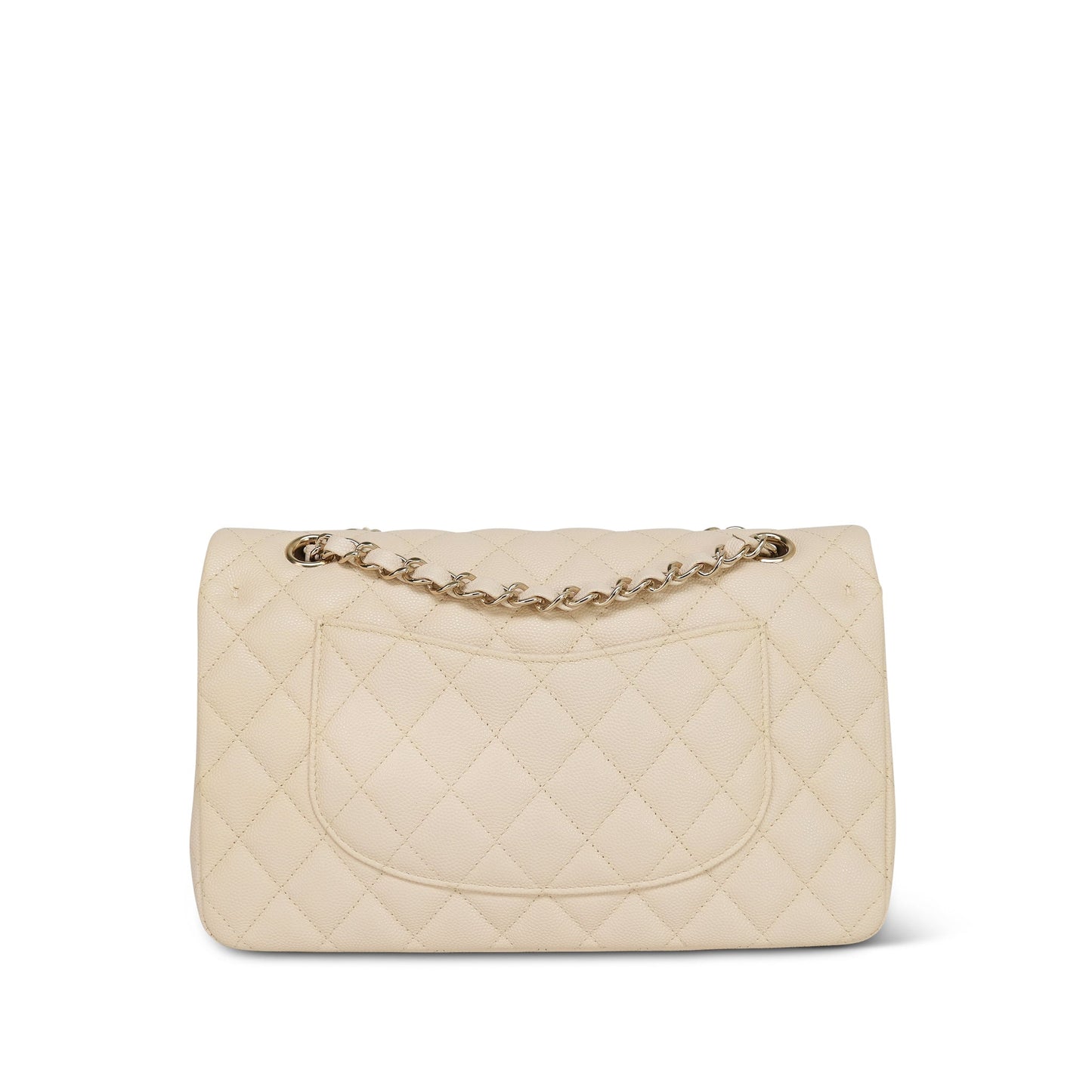 20C Beige/Ivory Caviar Quilted Classic Flap Medium LGHW