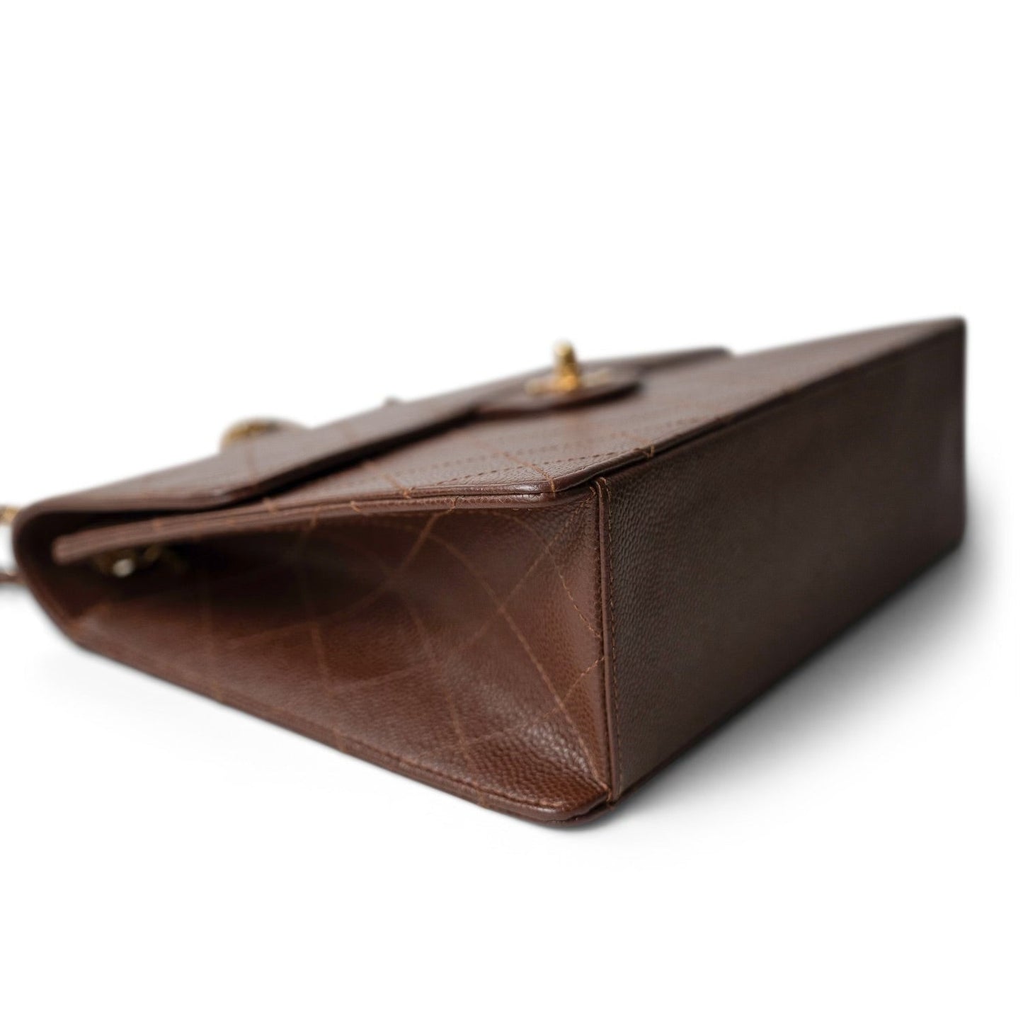 Vintage Brown Caviar Quilted Large Single Flap Bag GHW