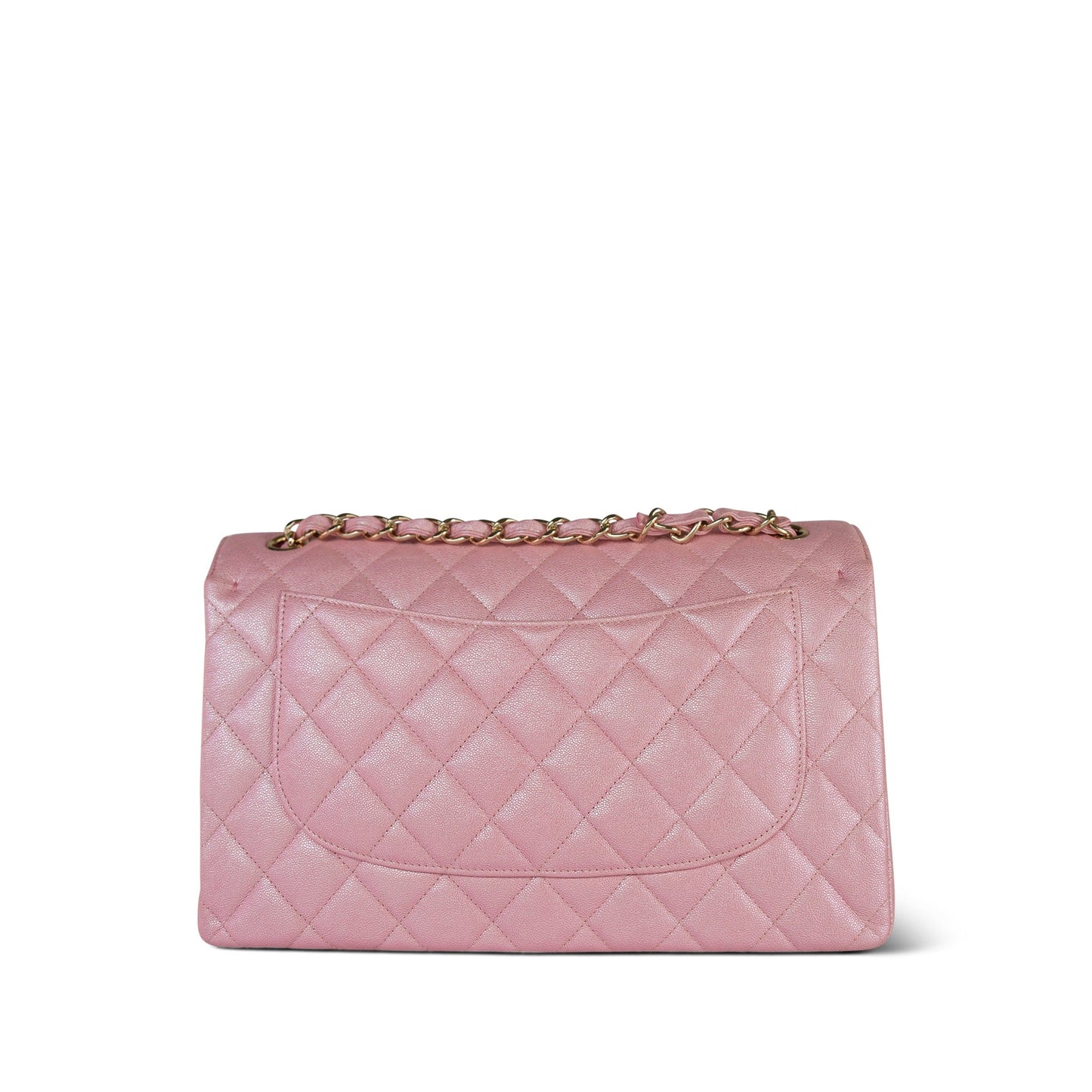 19S Iridescent Pink Caviar Quilted Jumbo Classic Flap Light Gold Hardware
