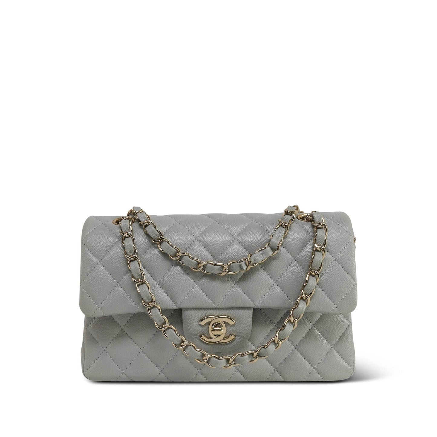 21A Grey Caviar Quilted Classic Flap Small Light Gold Hardware