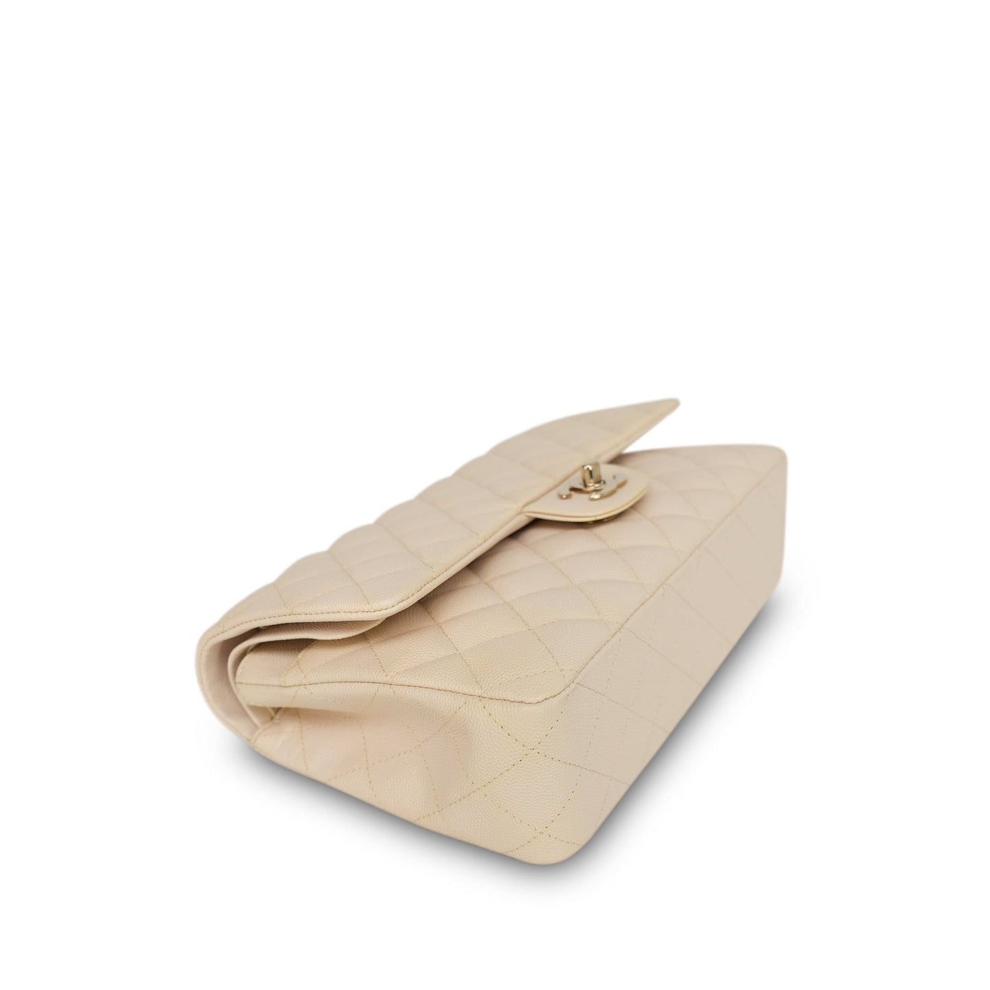 20C Beige/Ivory Caviar Quilted Classic Flap Medium LGHW