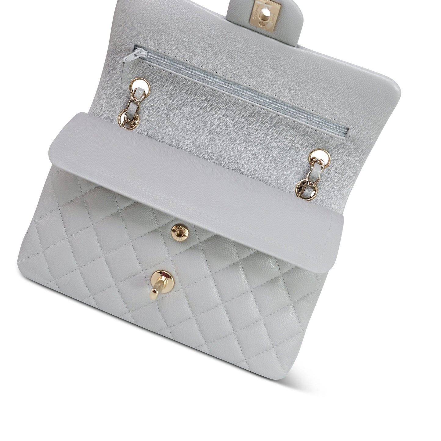21A Grey Caviar Quilted Classic Flap Small Light Gold Hardware