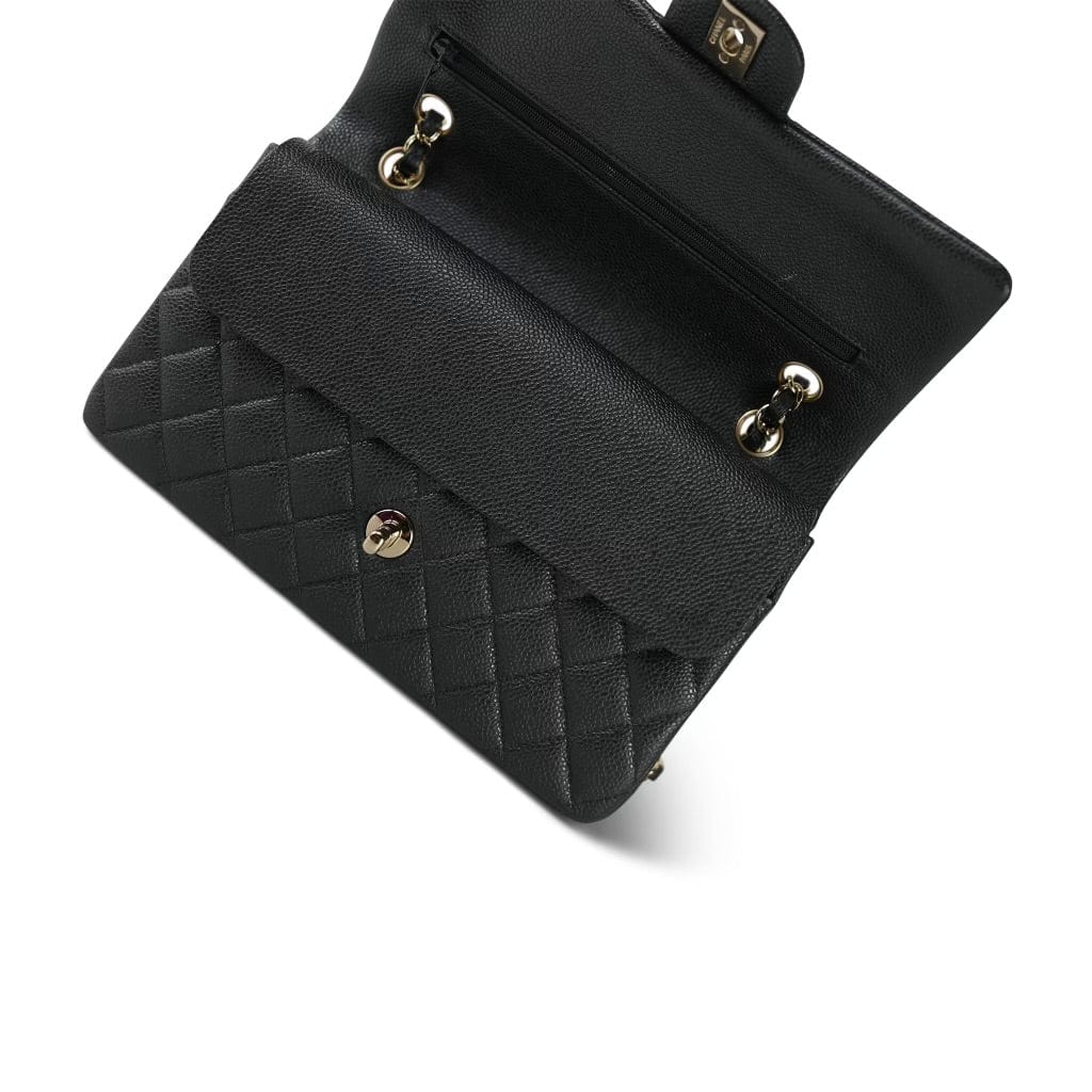 18S Dark Grey/Charcoal Caviar Quilted Classic Flap Medium Light Gold Hardware