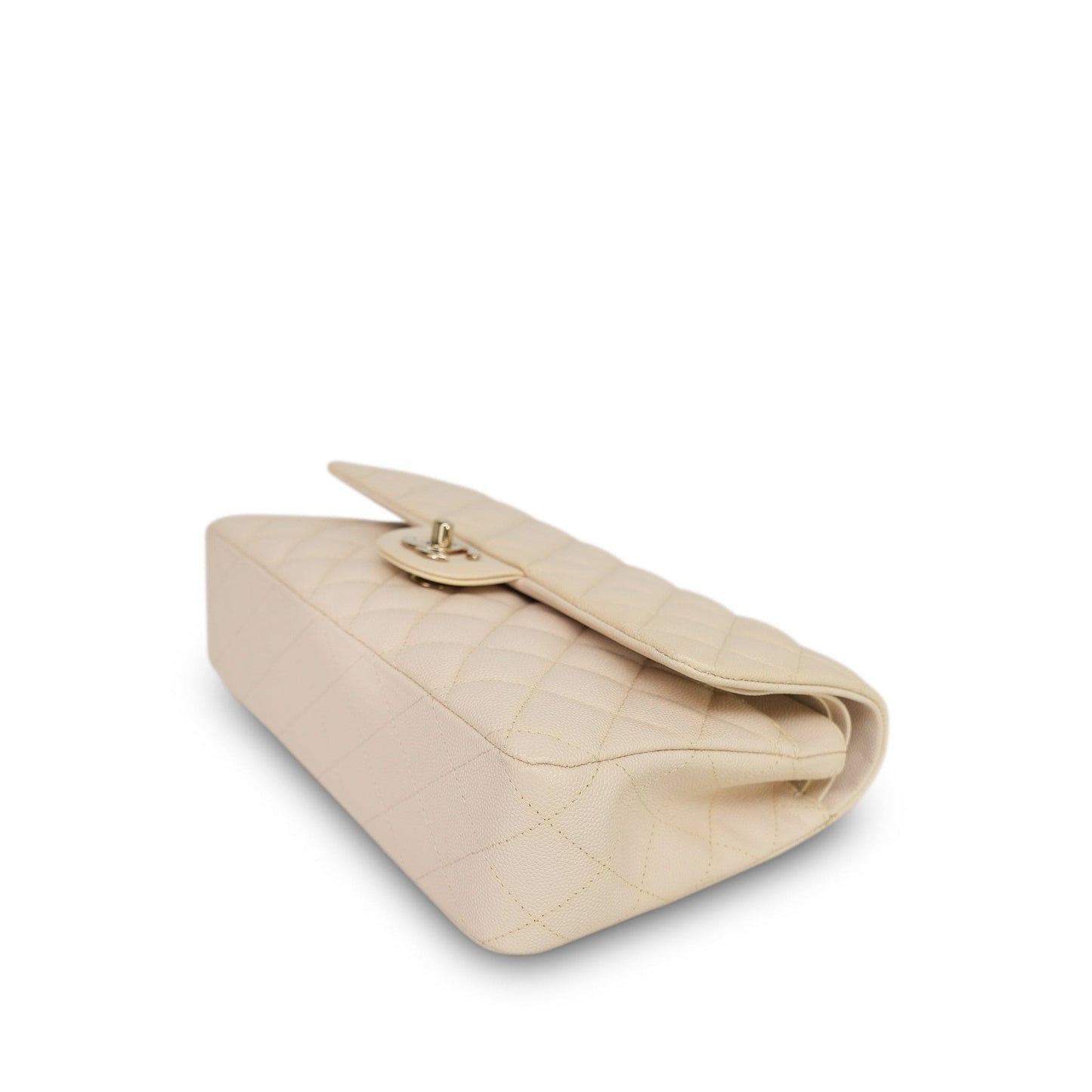 20C Beige/Ivory Caviar Quilted Classic Flap Medium LGHW