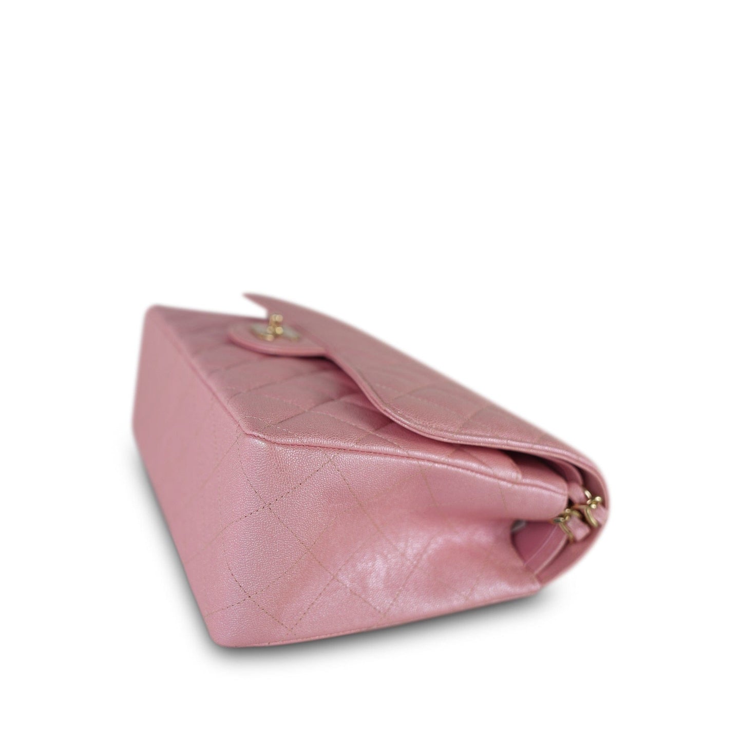 19S Iridescent Pink Caviar Quilted Jumbo Classic Flap Light Gold Hardware