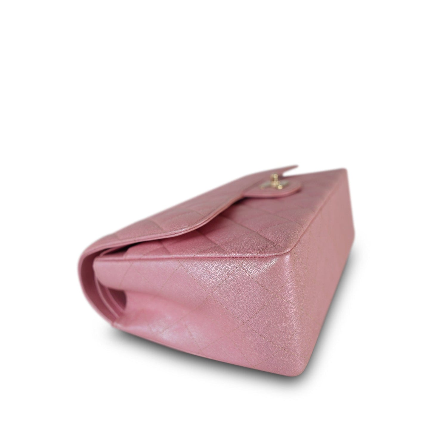 19S Iridescent Pink Caviar Quilted Jumbo Classic Flap Light Gold Hardware