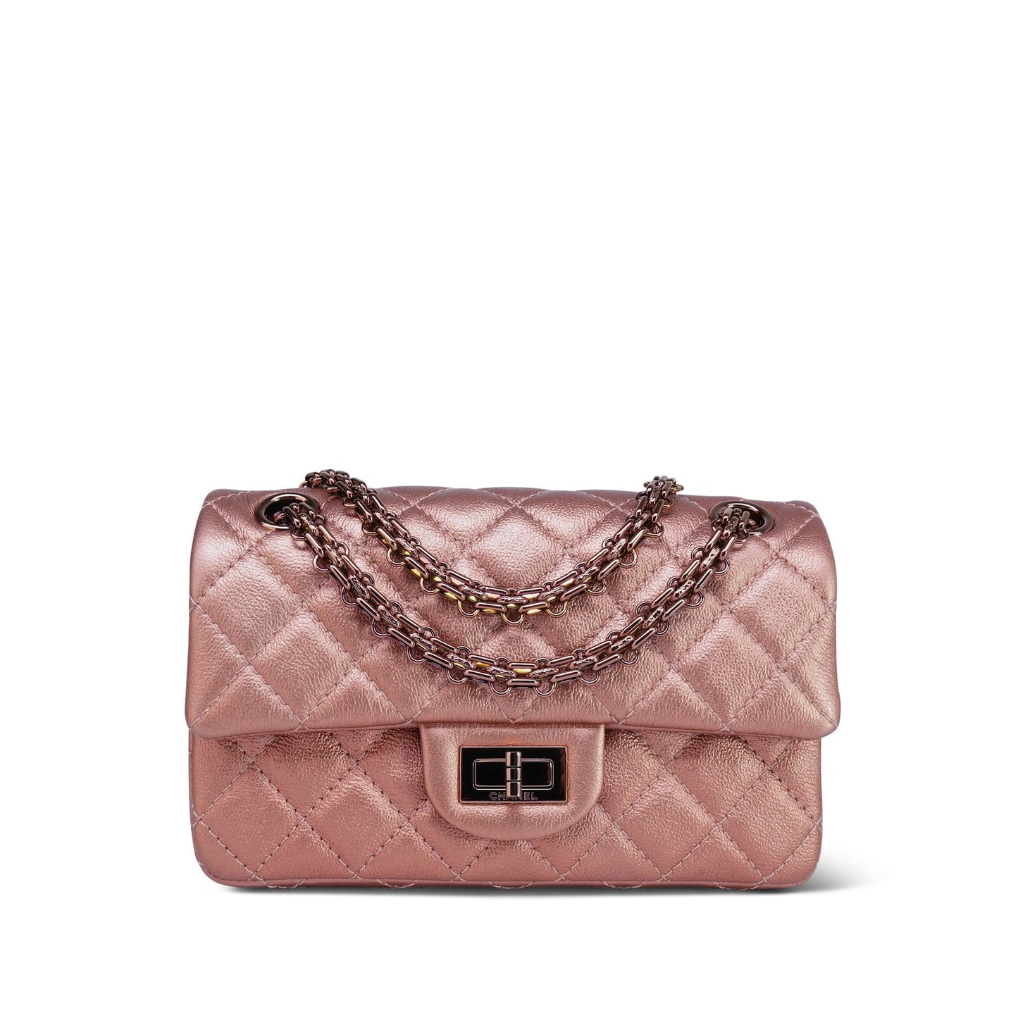 21A Rose Gold Grained Calfskin Quilted Mini Reissue 2.55 Flap Bag