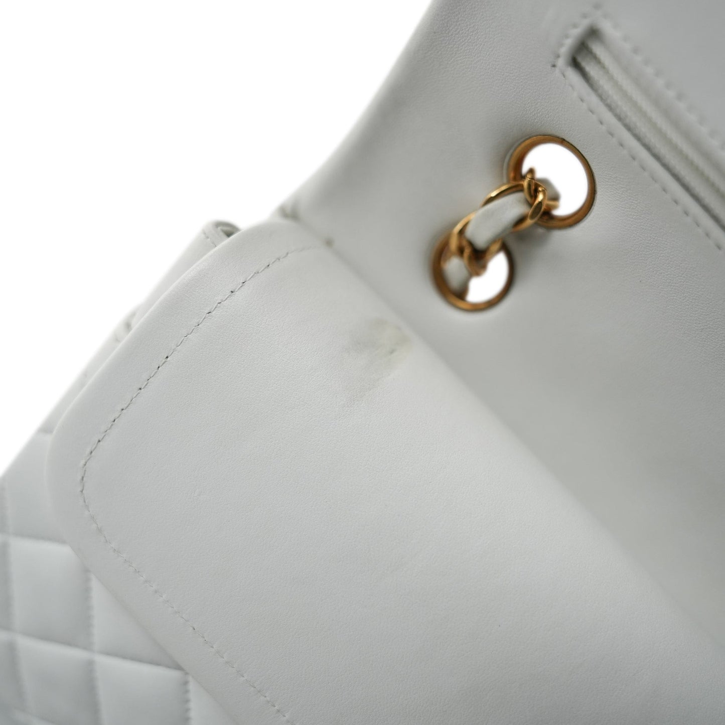 Vintage White Lambskin Quilted Classic Flap Medium GHW