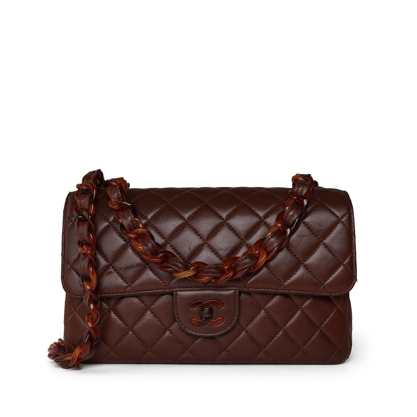 Vintage Brown Lambskin Quilted Single Flap Medium Tortoiseshell Hardware