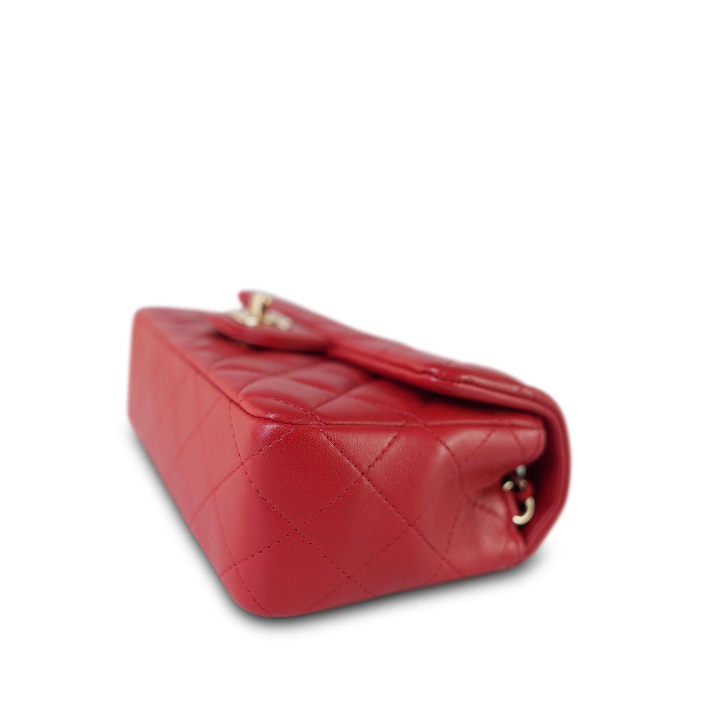 20S Red Lambskin Quilted Mini Rectangular Flap Light Gold Hardware