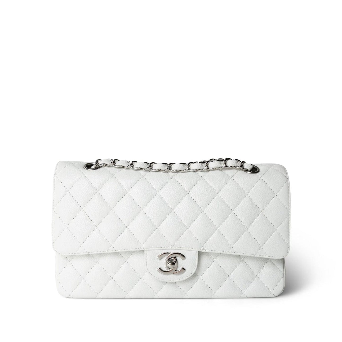 White Caviar Quilted Classic Flap Medium Silver Hardware