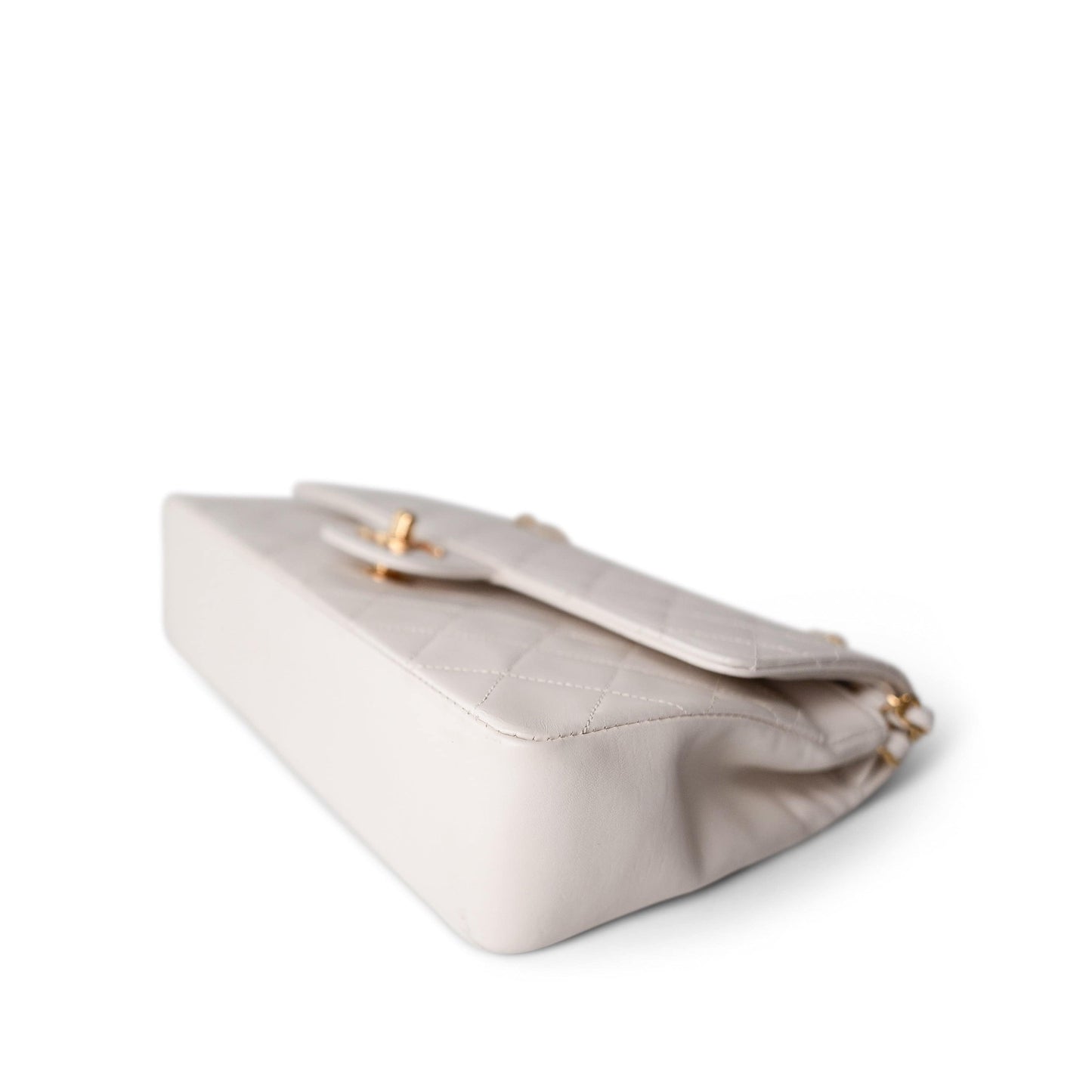 Vintage White Lambskin Quilted Double Flap Medium GHW