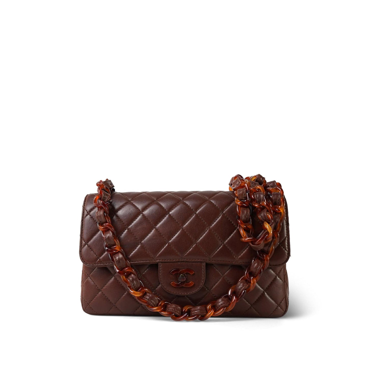 Vintage Brown Lambskin Quilted Single Flap Medium Tortoiseshell Hardware