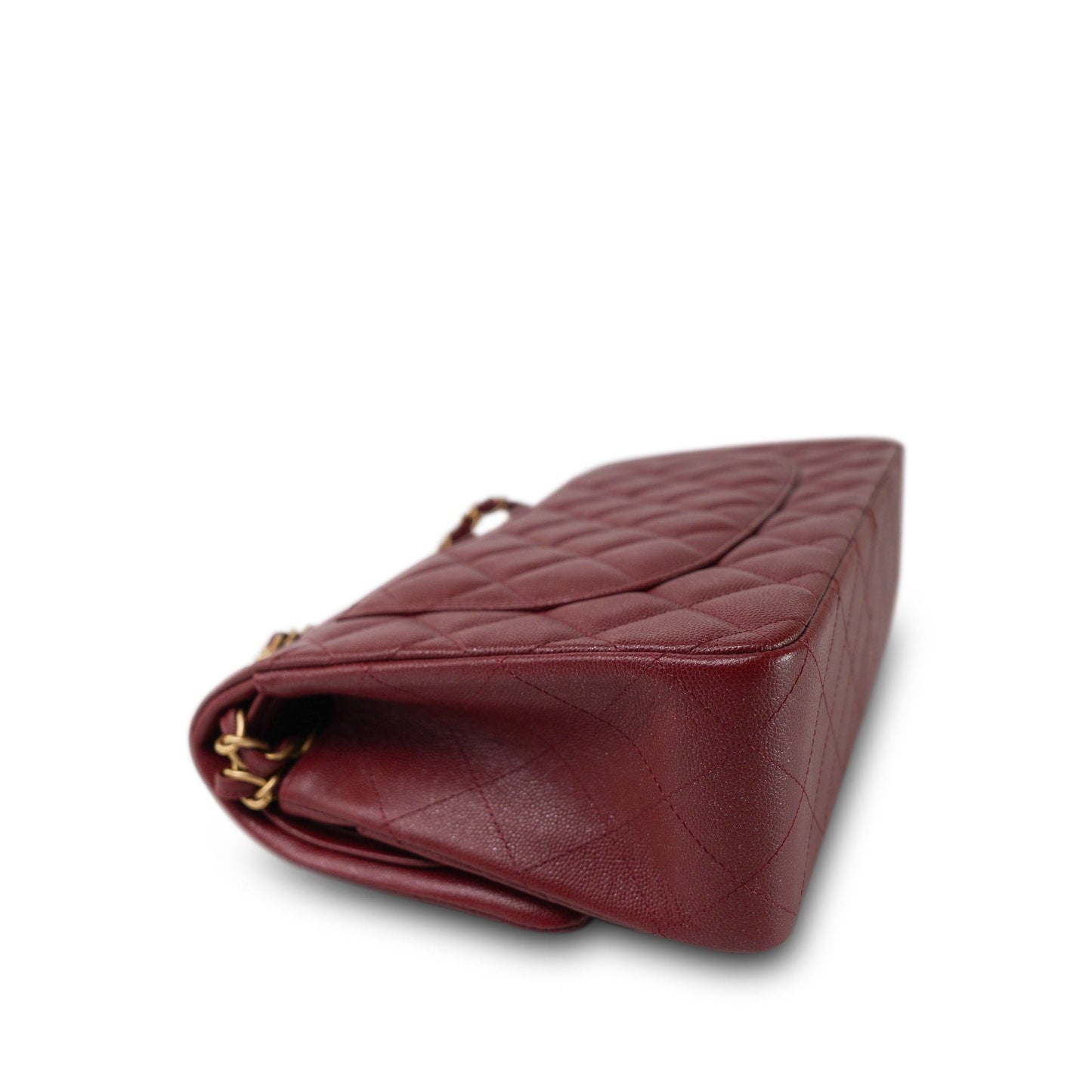 18C Dark Red Glittery Caviar Quilted Jumbo Classic Flap Aged Gold Hardware