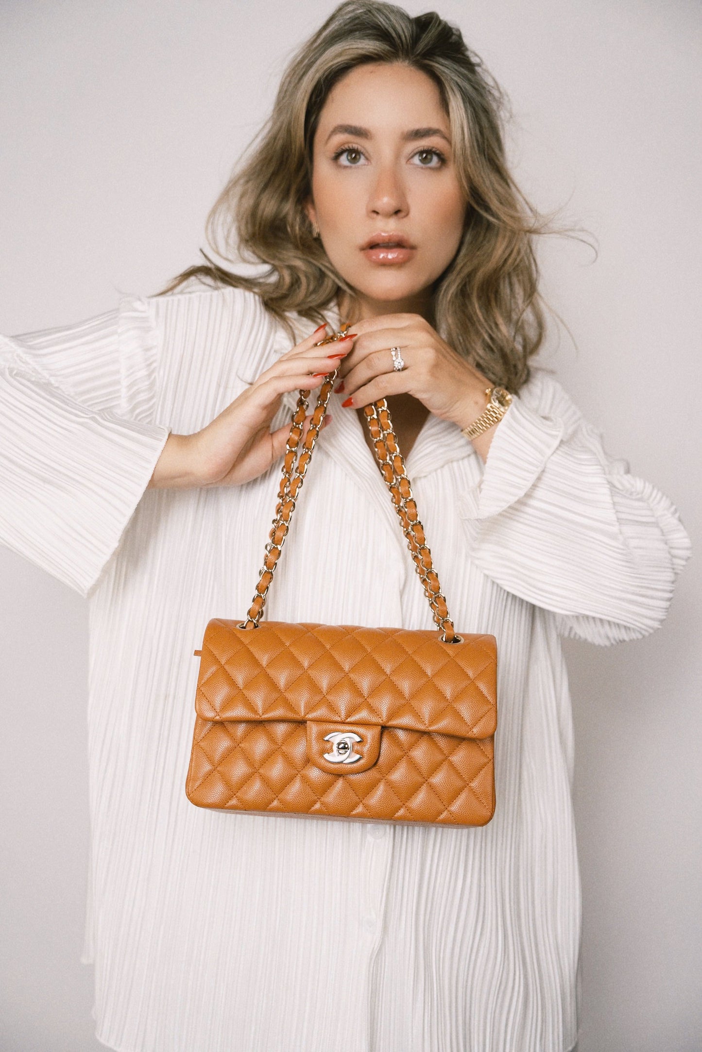 21A Caramel/Light Brown Caviar Quilted Classic Flap Small LGHW