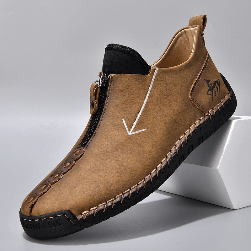 Men's Leather Zipper Hand-stitched Boots