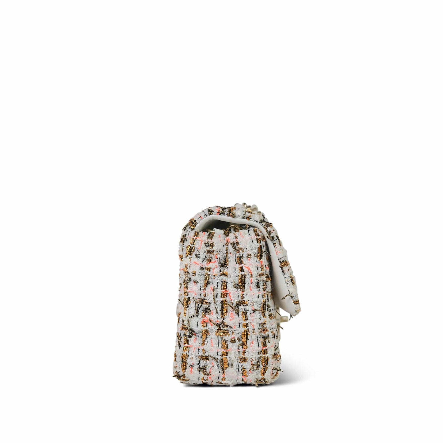 19C White/Orange/Gold Tweed Quilted Mini Rectangular Flap LGHW