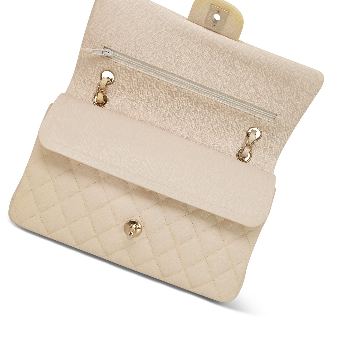 20C Beige/Ivory Caviar Quilted Classic Flap Medium LGHW