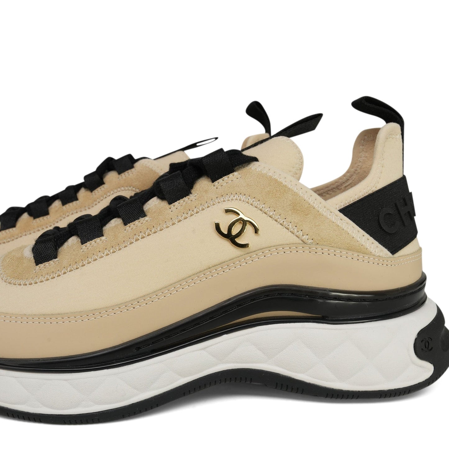 20C Beige Black Fabric/Calfskin/Suede CC Sneaker Size 39