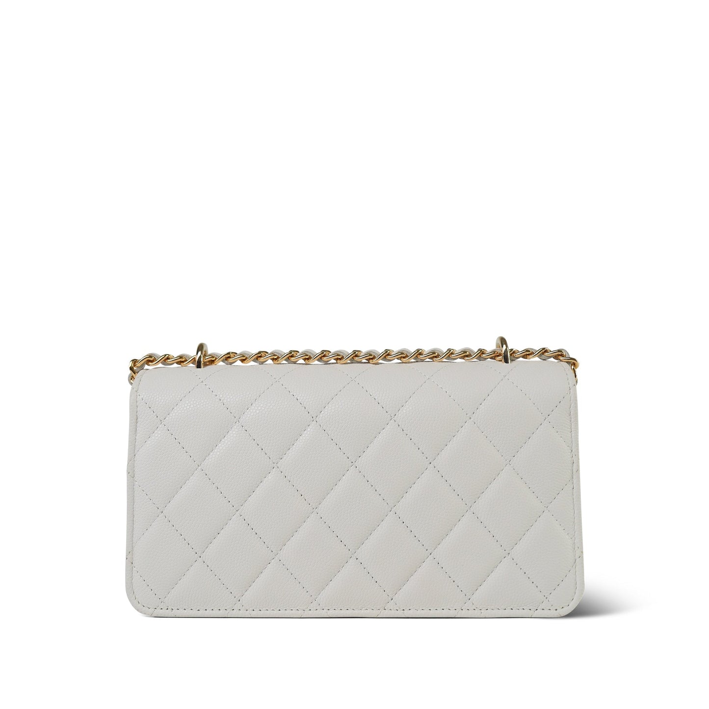 White Caviar Quilted Flap Charm Wallet On Chain WOC Gold Hardware