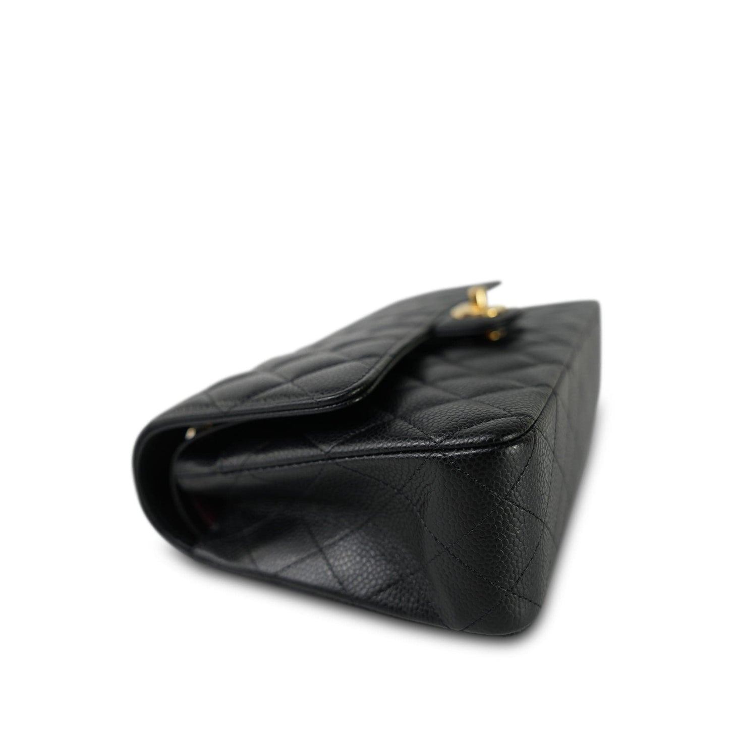 20C Black Caviar Quilted Classic Flap Medium Gold Hardware