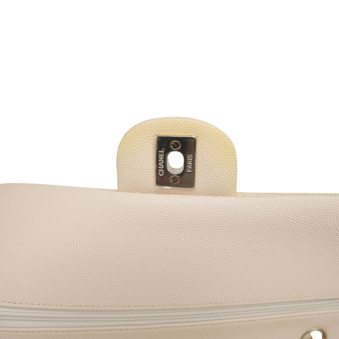 20C Beige/Ivory Caviar Quilted Classic Flap Medium LGHW