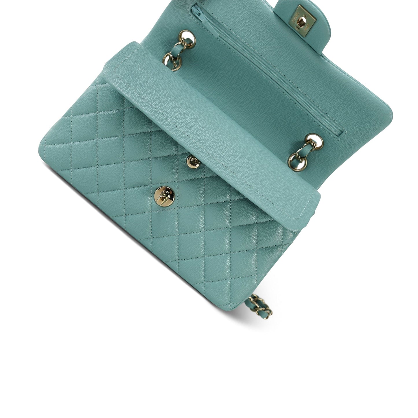 20C Tiffany Blue Caviar Quilted Classic Flap Small Light Gold Hardware