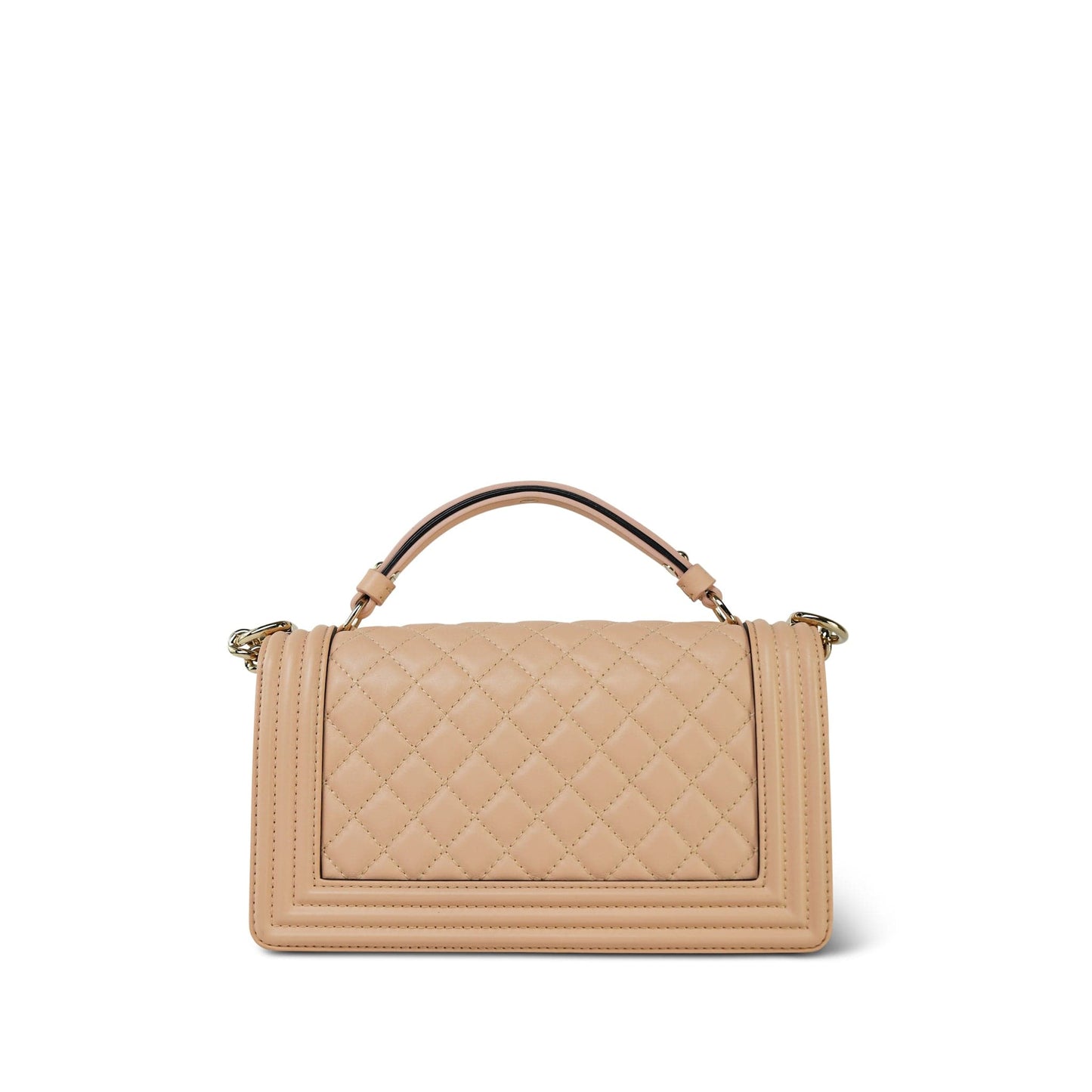 19S Beige Calfskin Quilted Top Handle Boy Bag Old Medium Light Gold Hardware