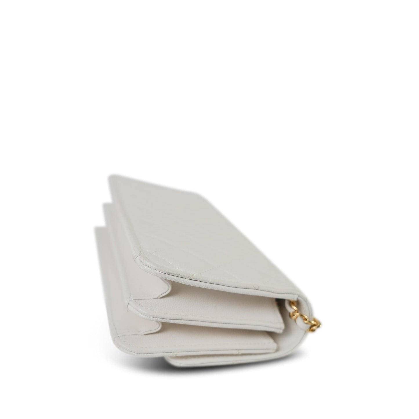 White Caviar Quilted Flap Charm Wallet On Chain WOC Gold Hardware