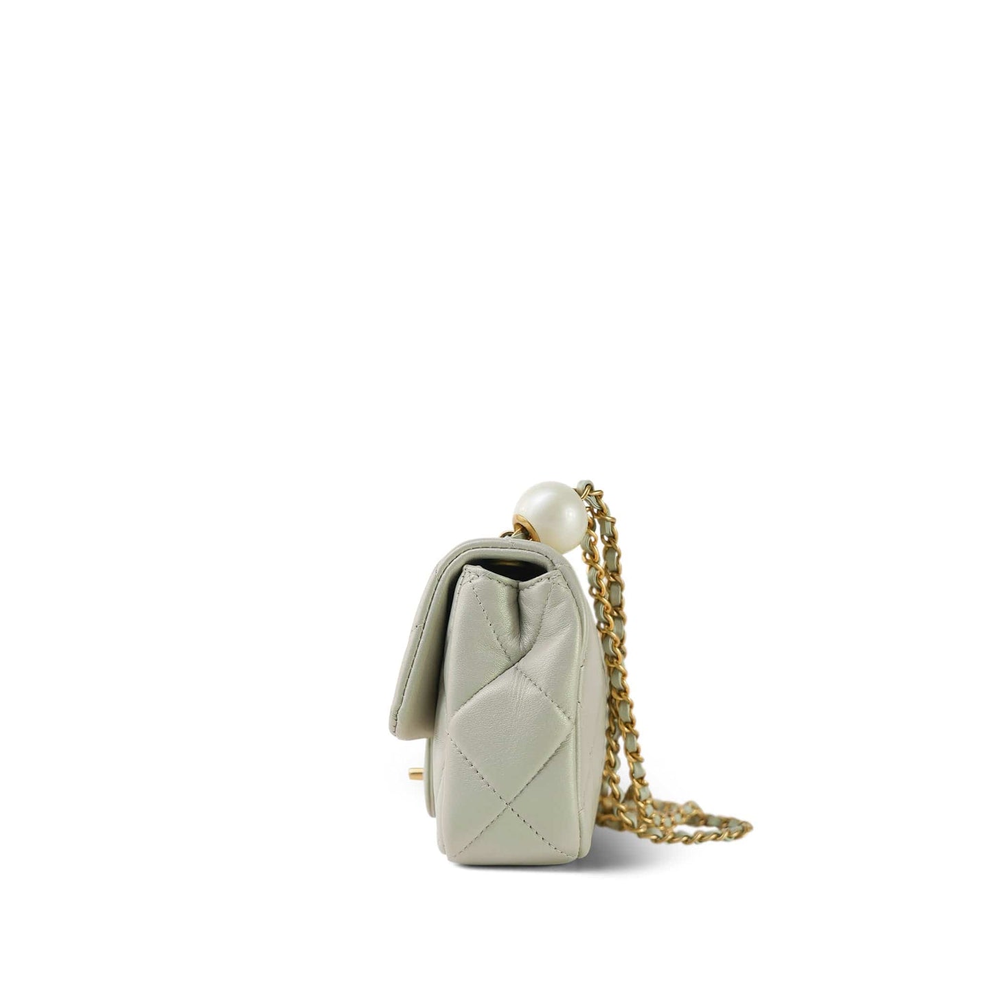 White Pearly/Iridescent Mini Pearl Flap Aged Gold Hardware