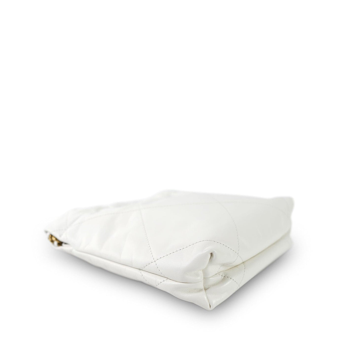 White Calfskin Quilted Mini 22 Bag Aged Gold Hardware