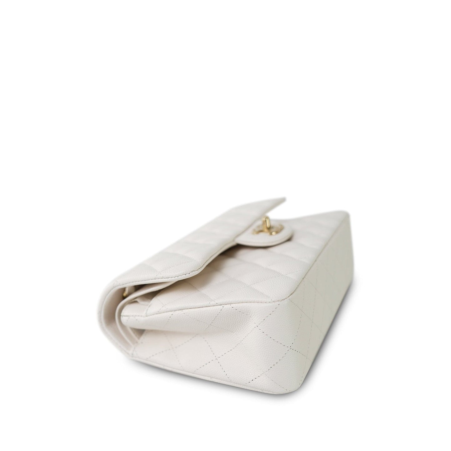 21B White Caviar Quilted Classic Flap Small Light Gold Hardware