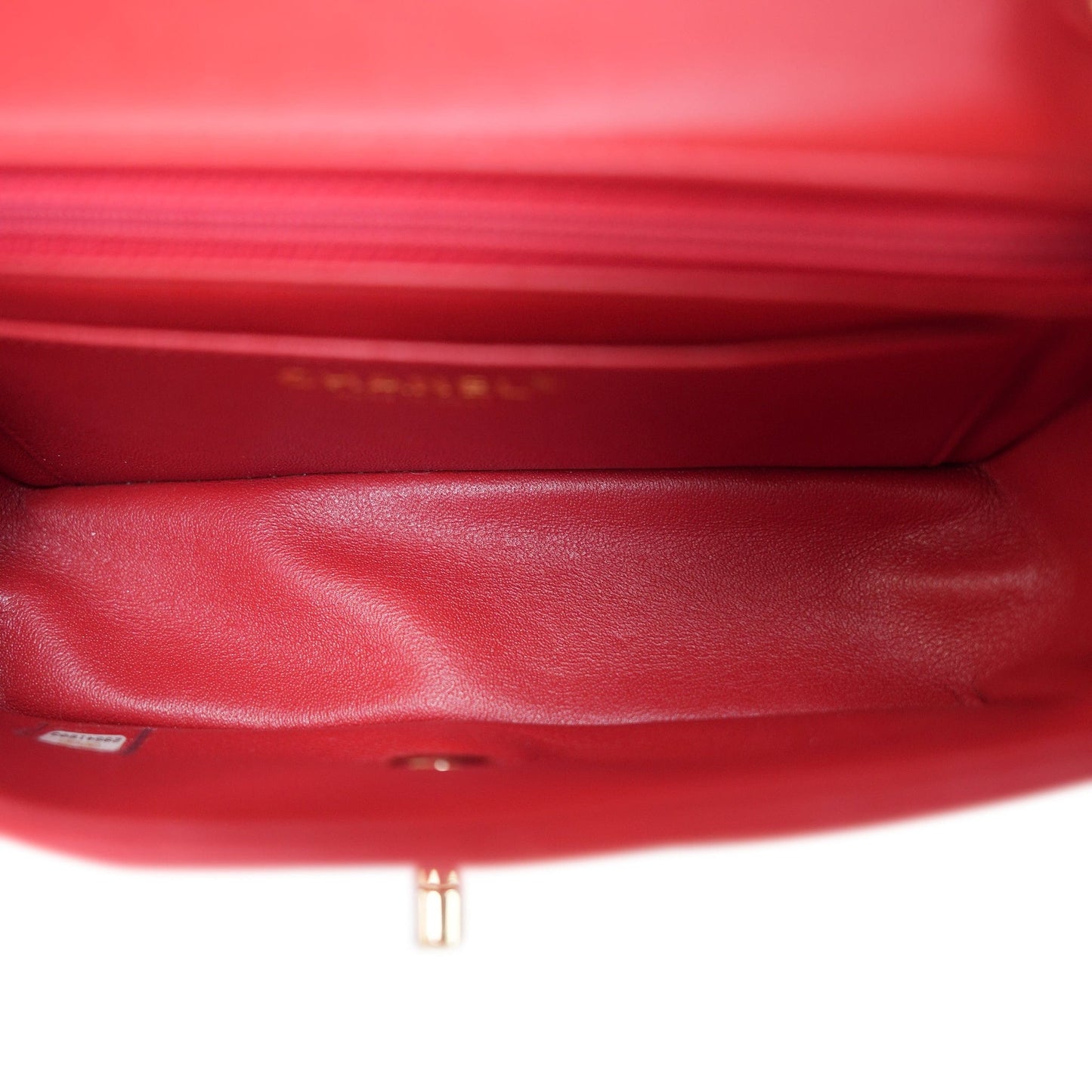 20S Red Lambskin Quilted Mini Rectangular Flap Light Gold Hardware