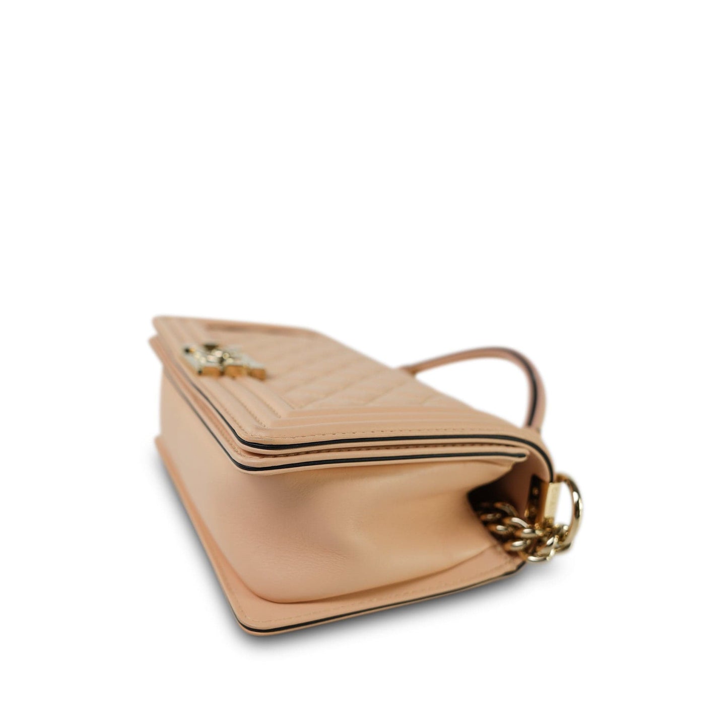 19S Beige Calfskin Quilted Top Handle Boy Bag Old Medium Light Gold Hardware