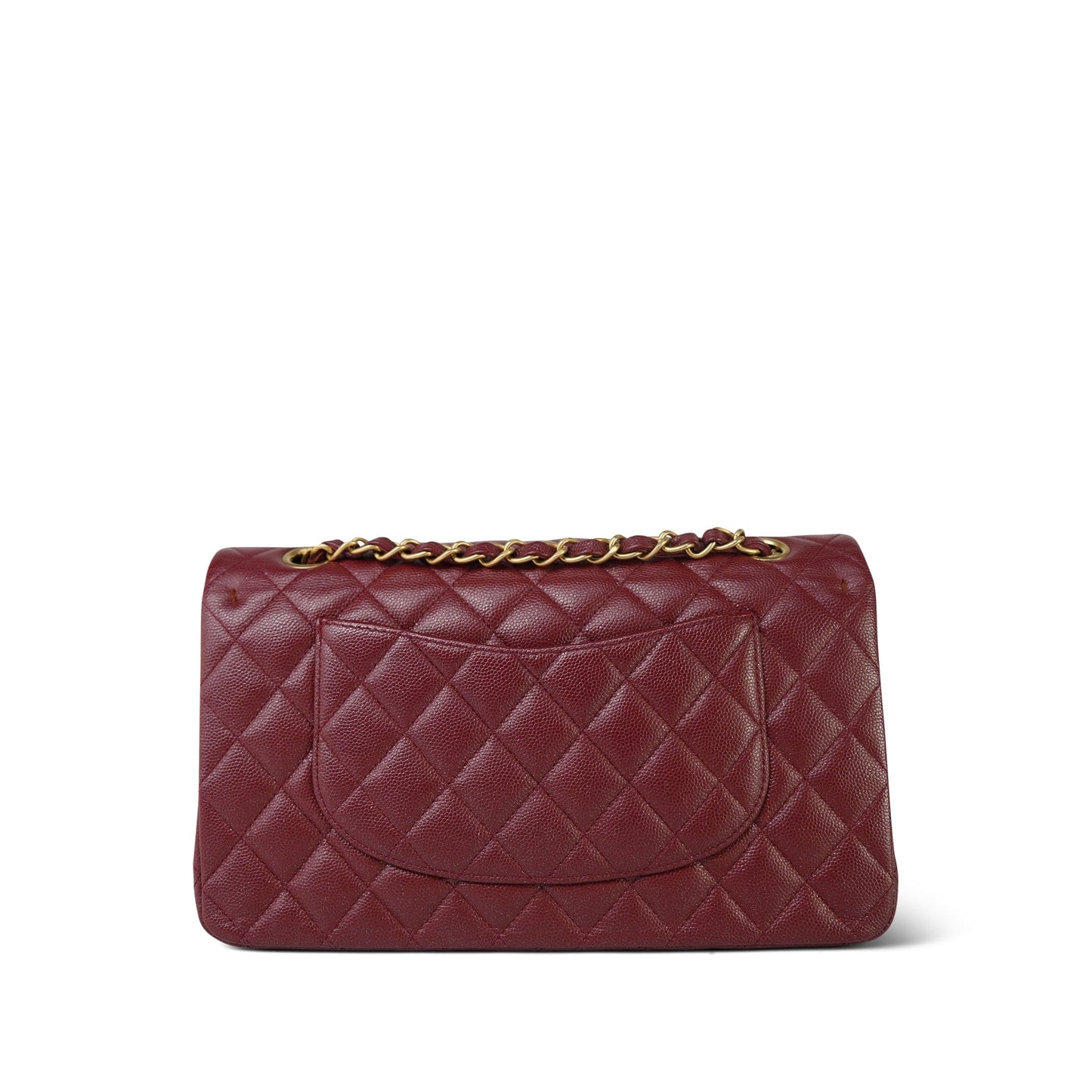 18C Dark Red Glittery Caviar Quilted Medium Classic Flap Aged Gold Hardware