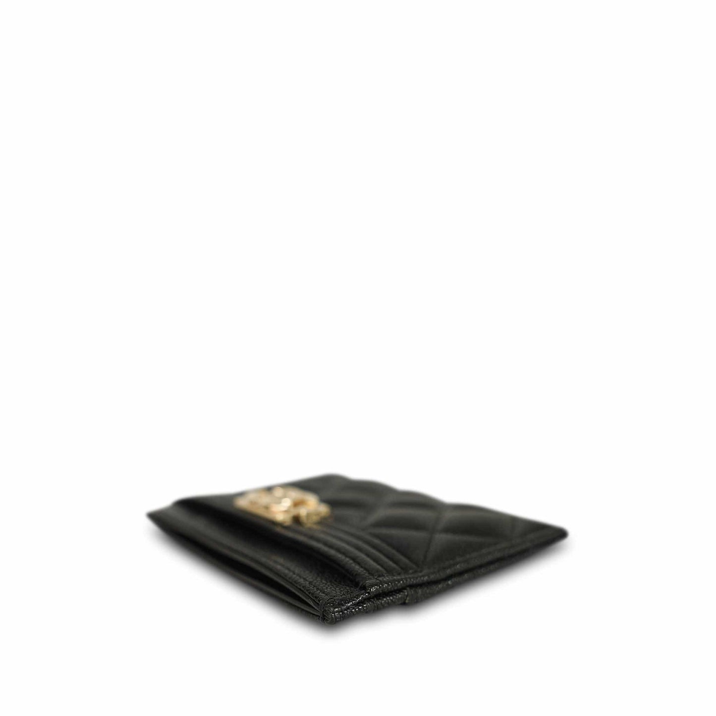 19K Black Caviar Quilted Boy Classic Card Holder LGHW