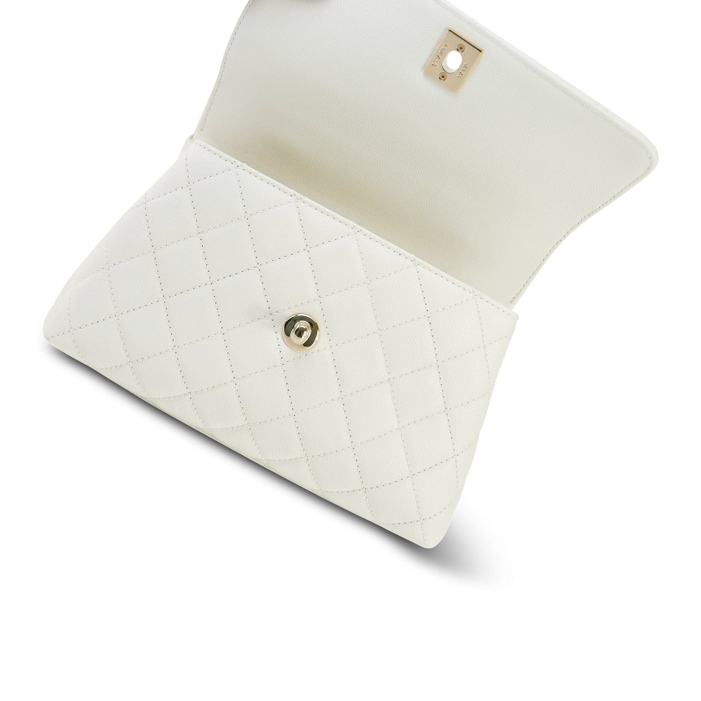 21A White Caviar Quilted Small Coco Handle LGHW