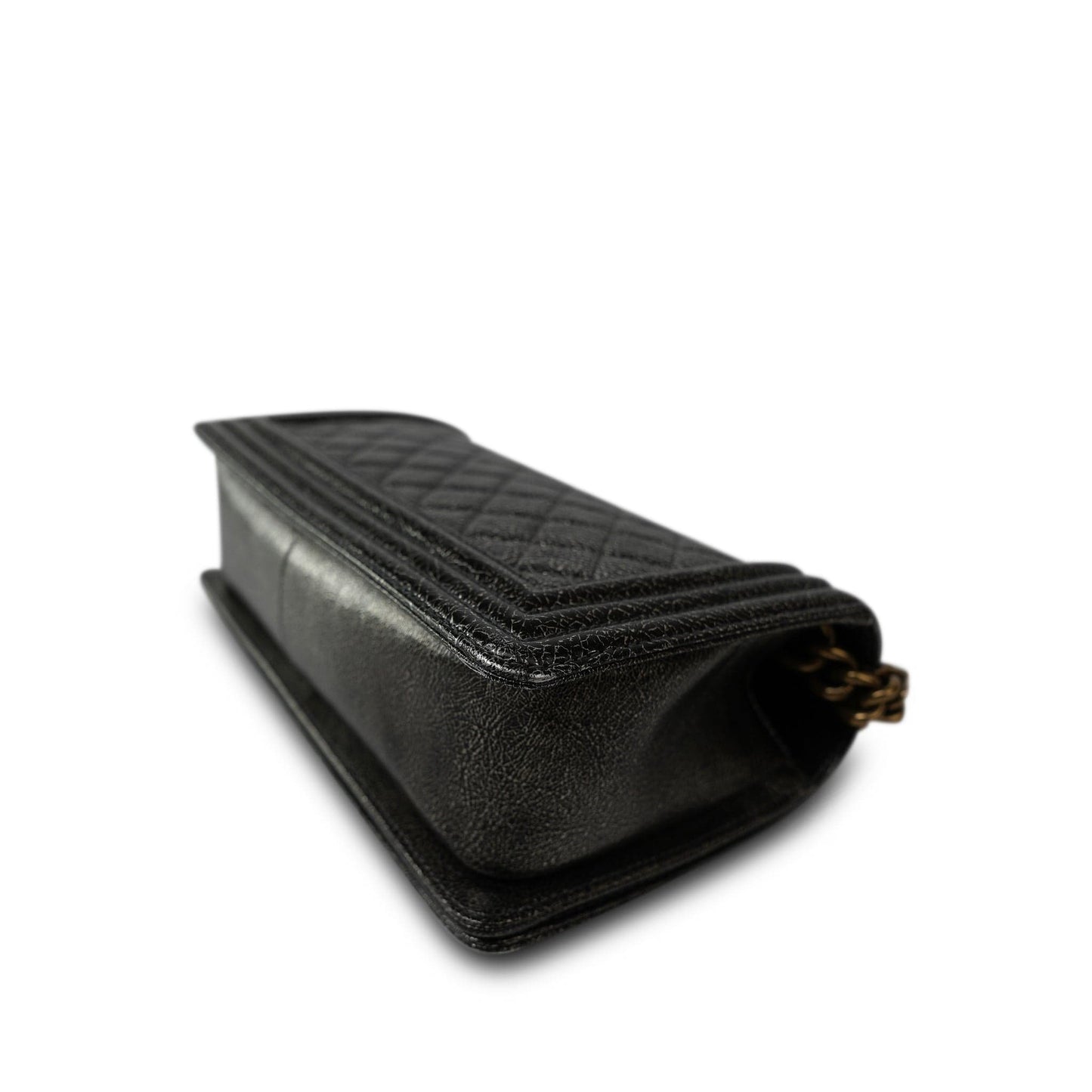 17A Black Silver Metallic Cracked Calfskin Boy Bag Old Medium Aged Bronze/Gold Hardware