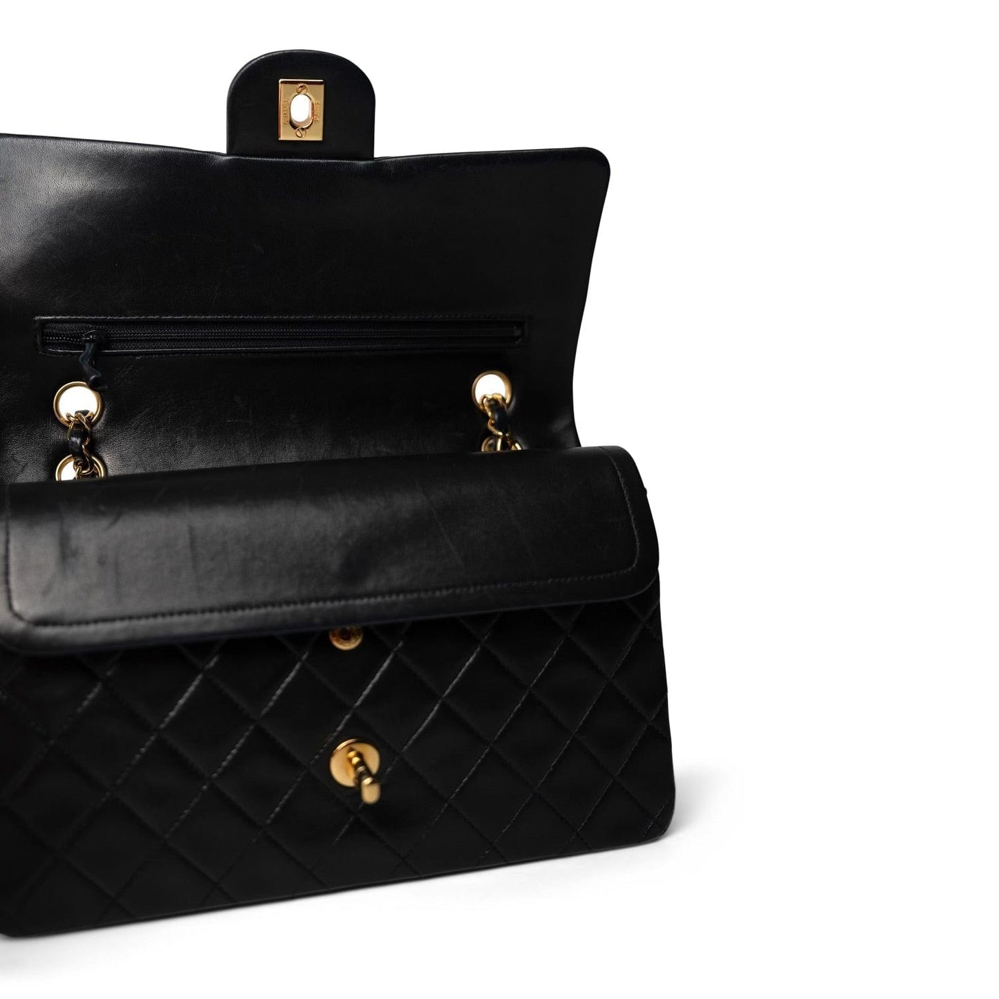 Vintage Black Lambskin Quilted Classic Flap Bag Medium GHW