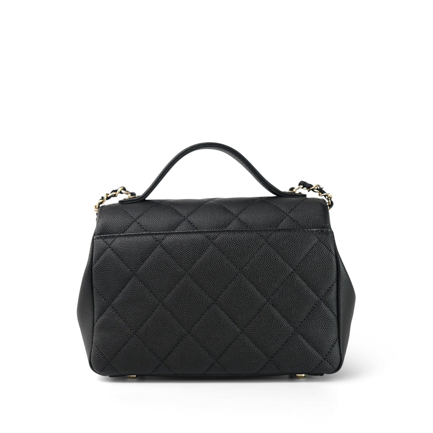 20B Black Caviar Quilted Business Affinity Flap Small Light Gold Hardware