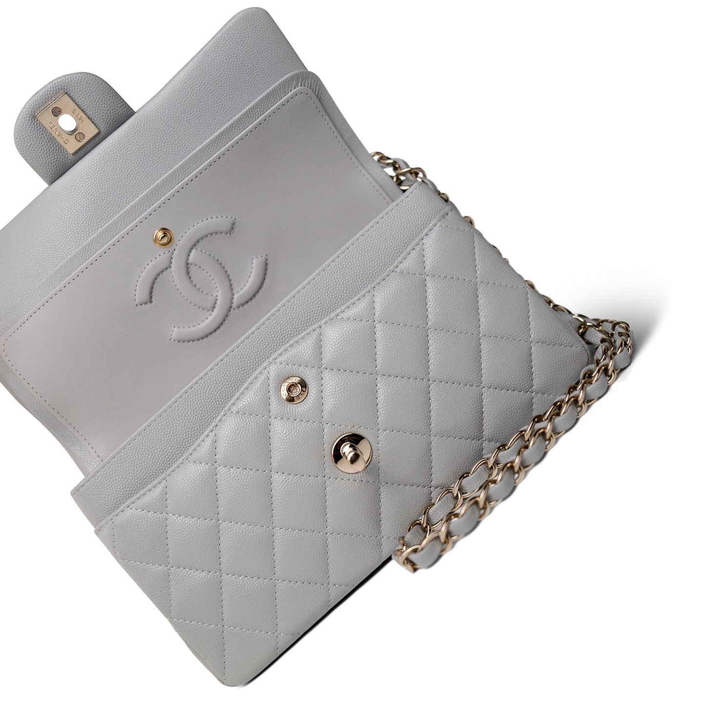 21A Grey Caviar Quilted Classic Flap Small Light Gold Hardware