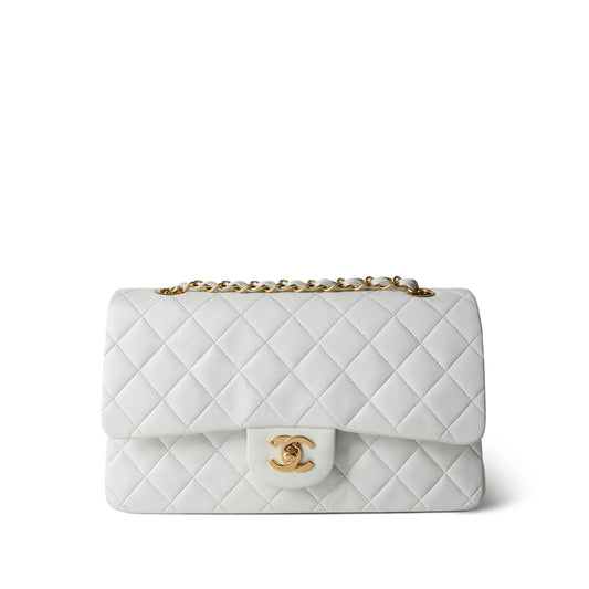 Vintage White Lambskin Quilted Classic Flap Medium GHW
