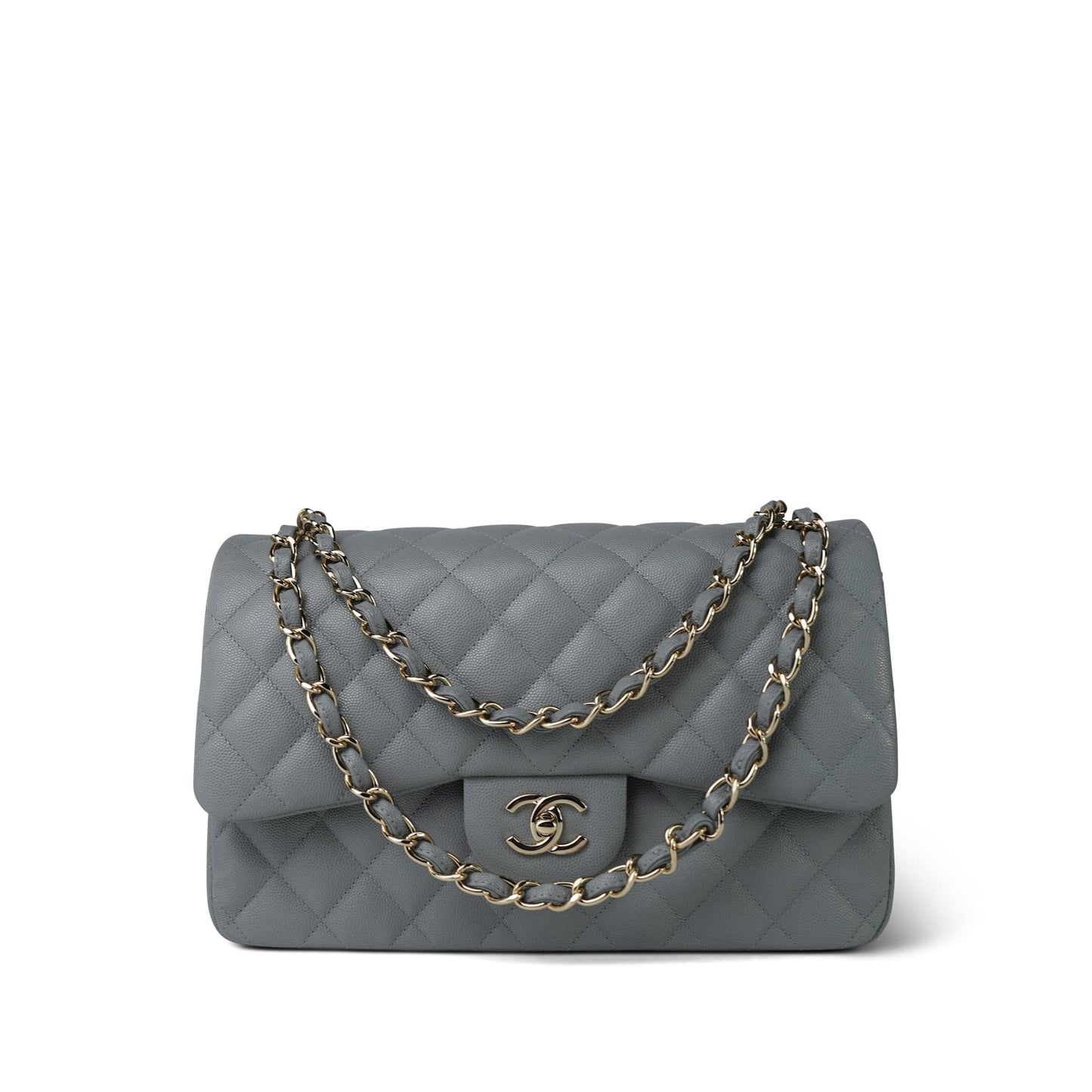 20C Grey Caviar Quilted Jumbo Classic Flap Light Gold Hardware