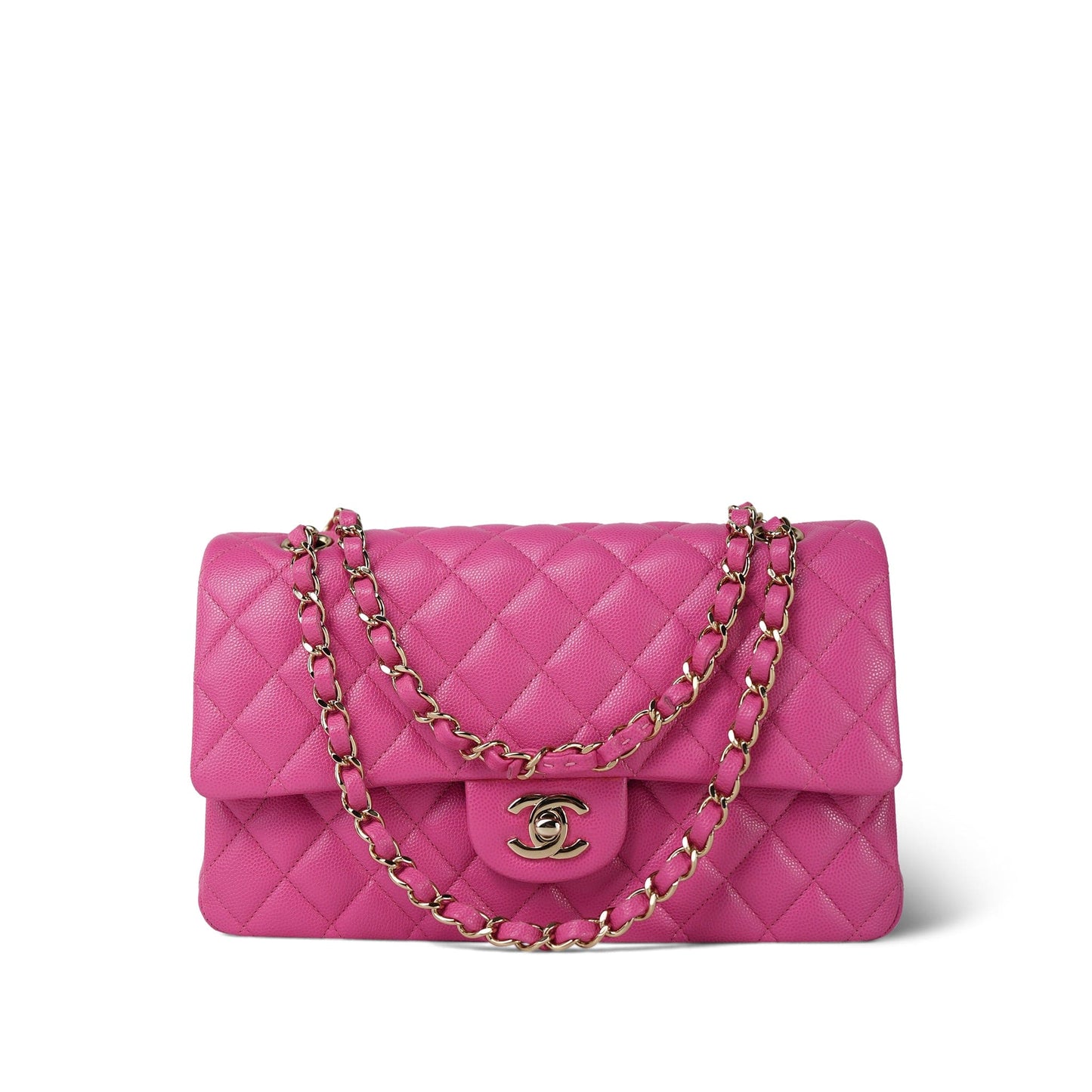 19C Pink Caviar Quilted Classic Flap Medium Light Gold Hardware