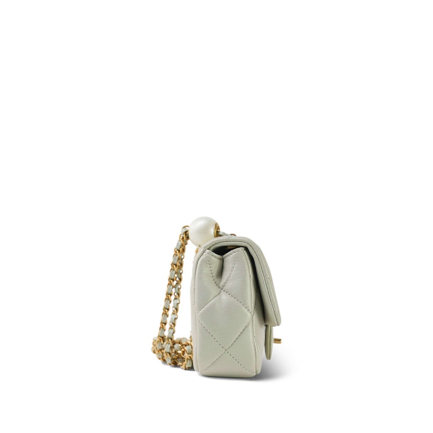 White Pearly/Iridescent Mini Pearl Flap Aged Gold Hardware