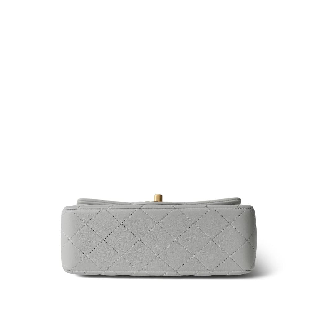 21A Grey Lambskin Quilted Mini Top Handle Aged Gold Hardware
