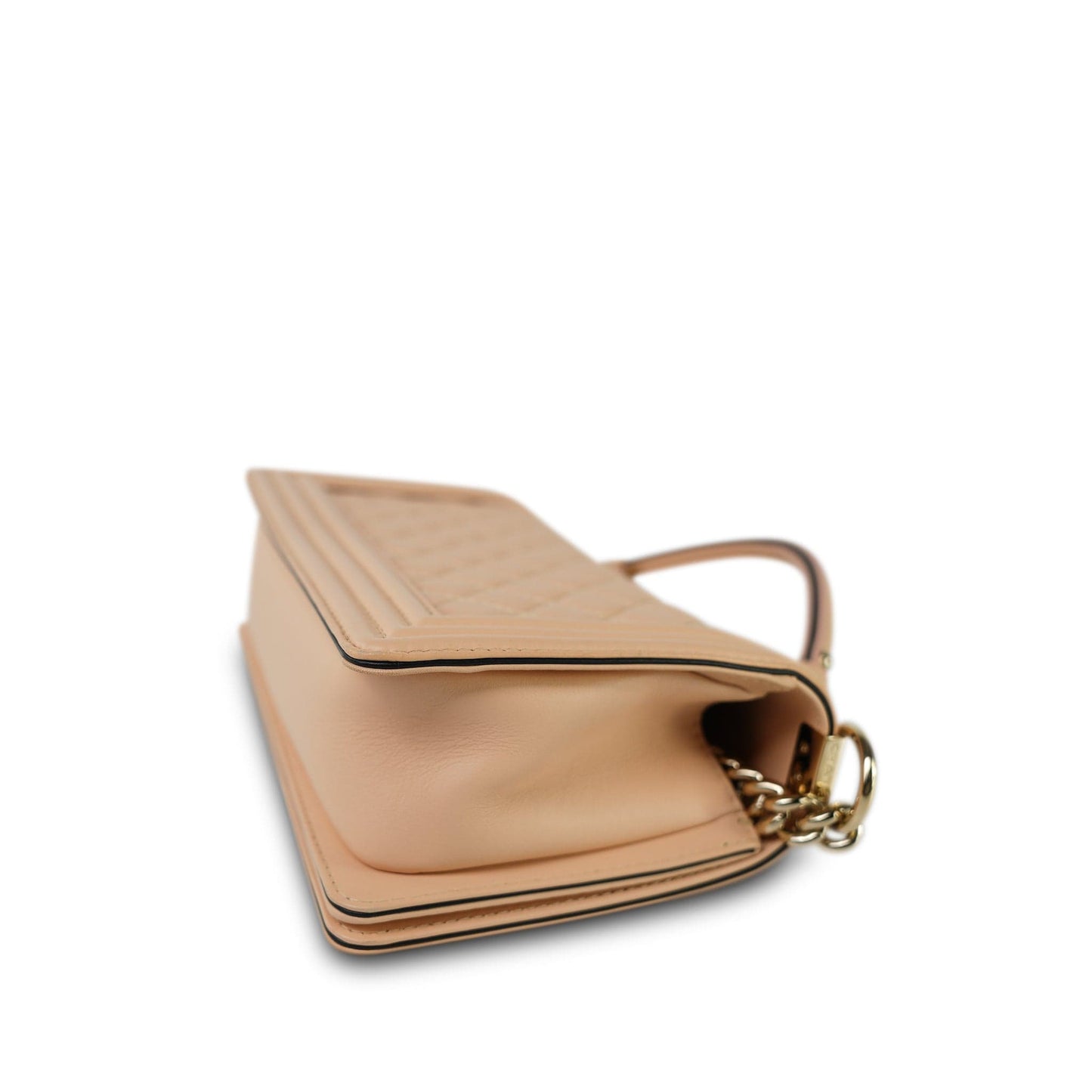 19S Beige Calfskin Quilted Top Handle Boy Bag Old Medium Light Gold Hardware