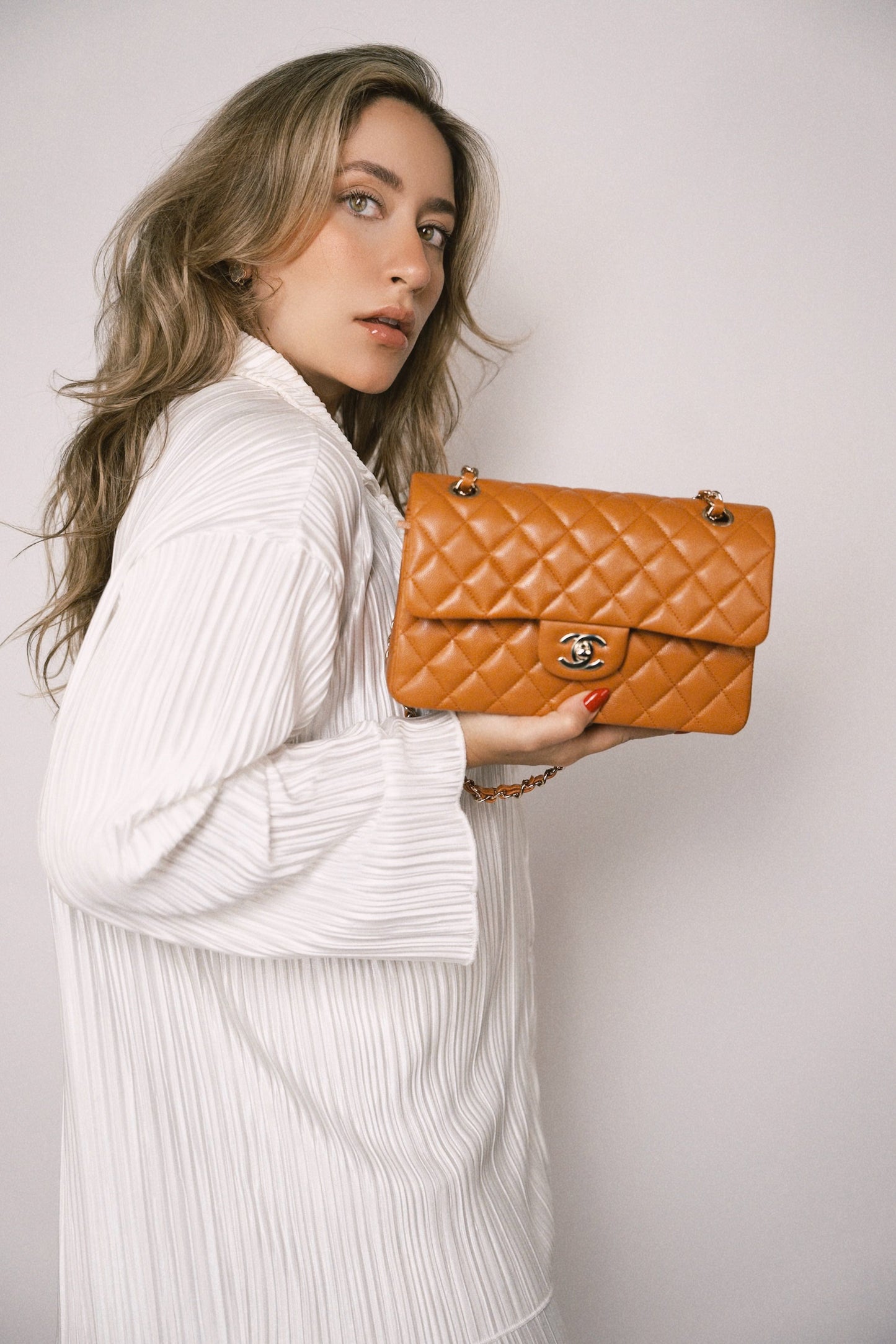 21A Caramel/Light Brown Caviar Quilted Classic Flap Small LGHW