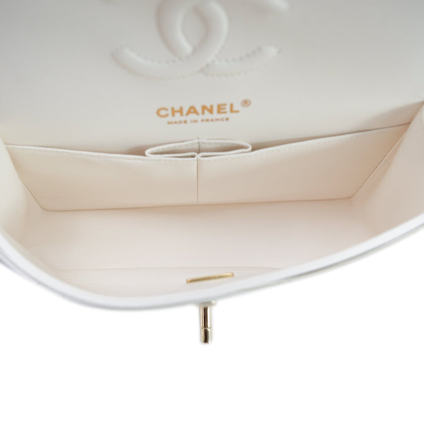 21B White Caviar Quilted Classic Flap Small Light Gold Hardware