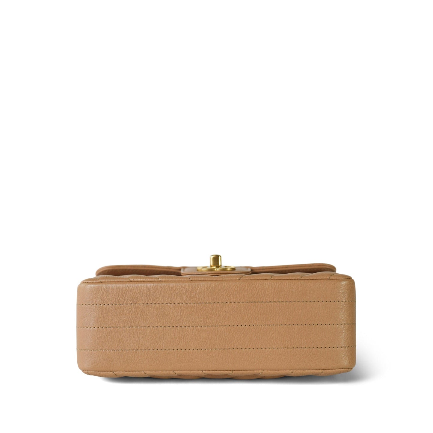 17C Dark Beige Chevron Quilted Mini Rectangular Flap Aged Gold Hardware